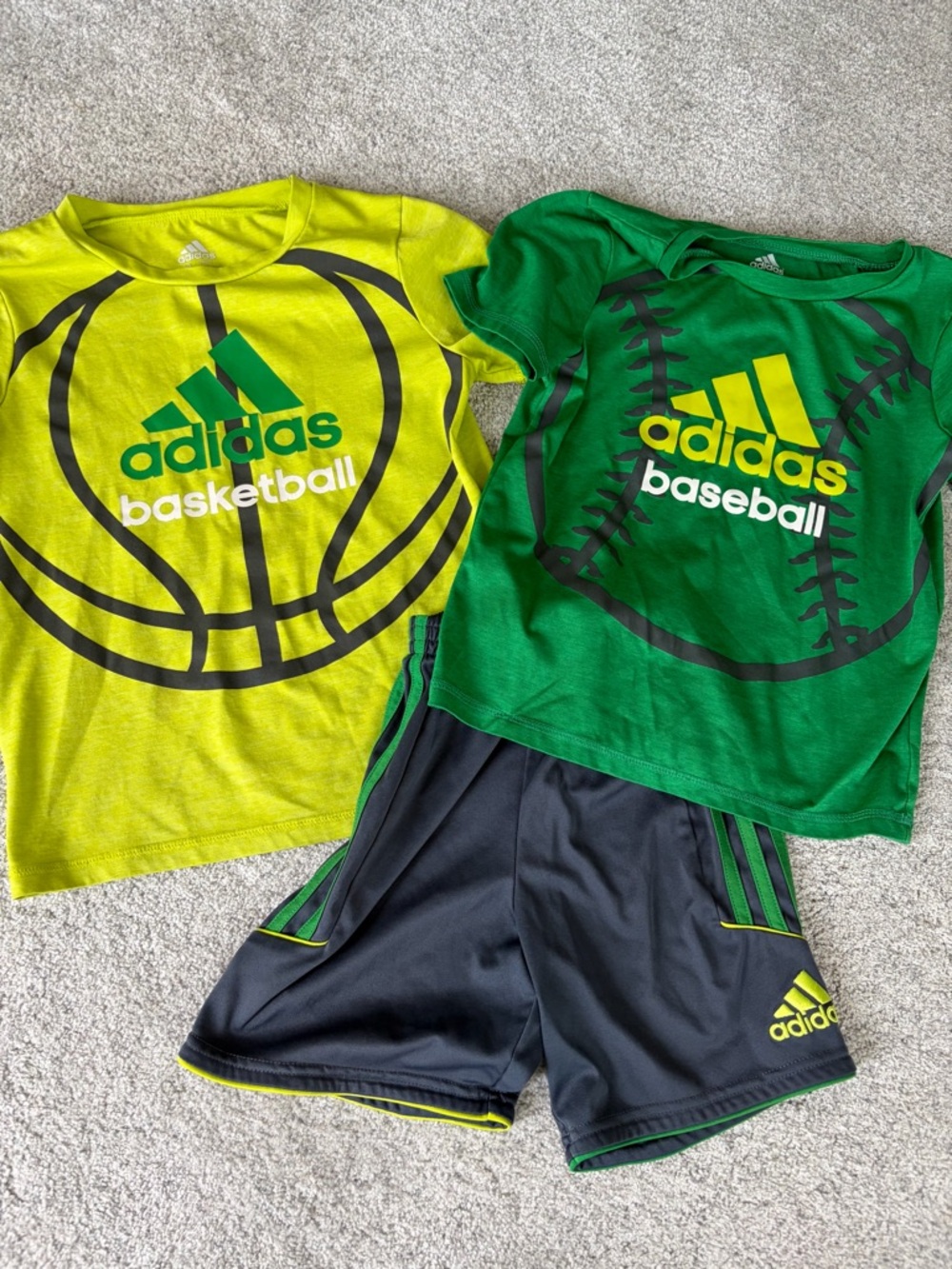 adidas Yellow & Green Sports Tee and Gray Shorts Set
